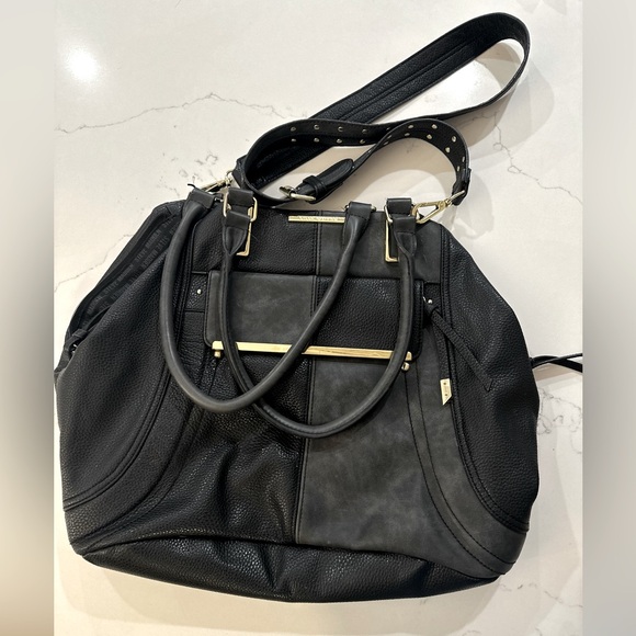 Steve Madden Large Crossbody Satchel-Grey & Black Leather Color blocking - Picture 1 of 8